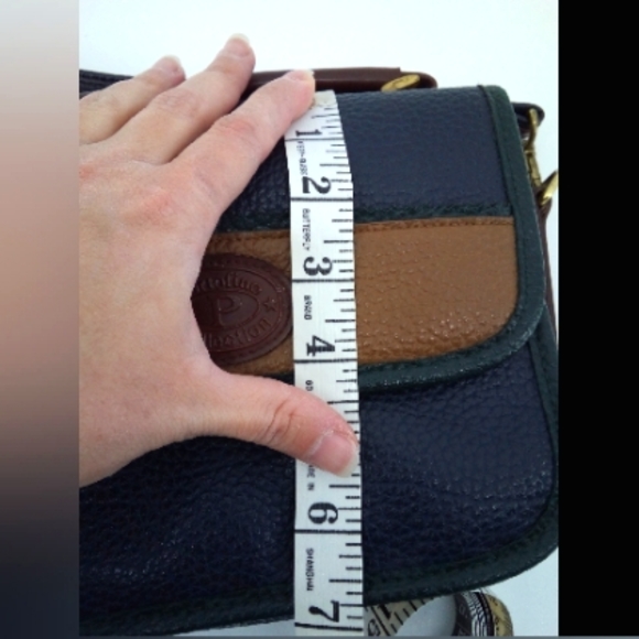 Vintage 80's Portofino Collection Pebbled Leather Navy Blue Green Trim Crossbody - Picture 8 of 15